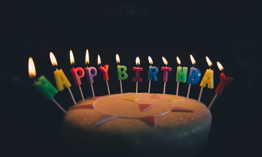 Birthday cake decorated with candles