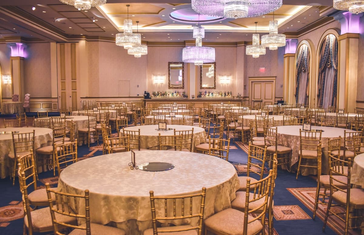 Elegant event venue set for dinner