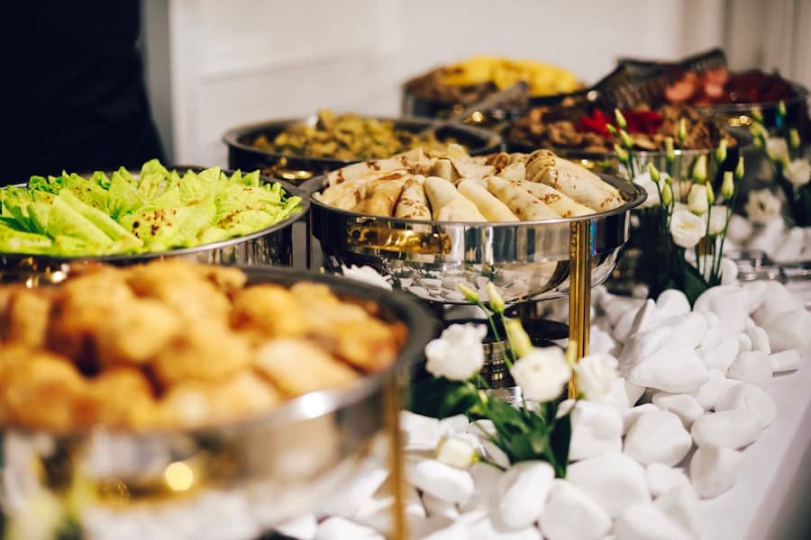 Guests serving themselves from a catered buffet