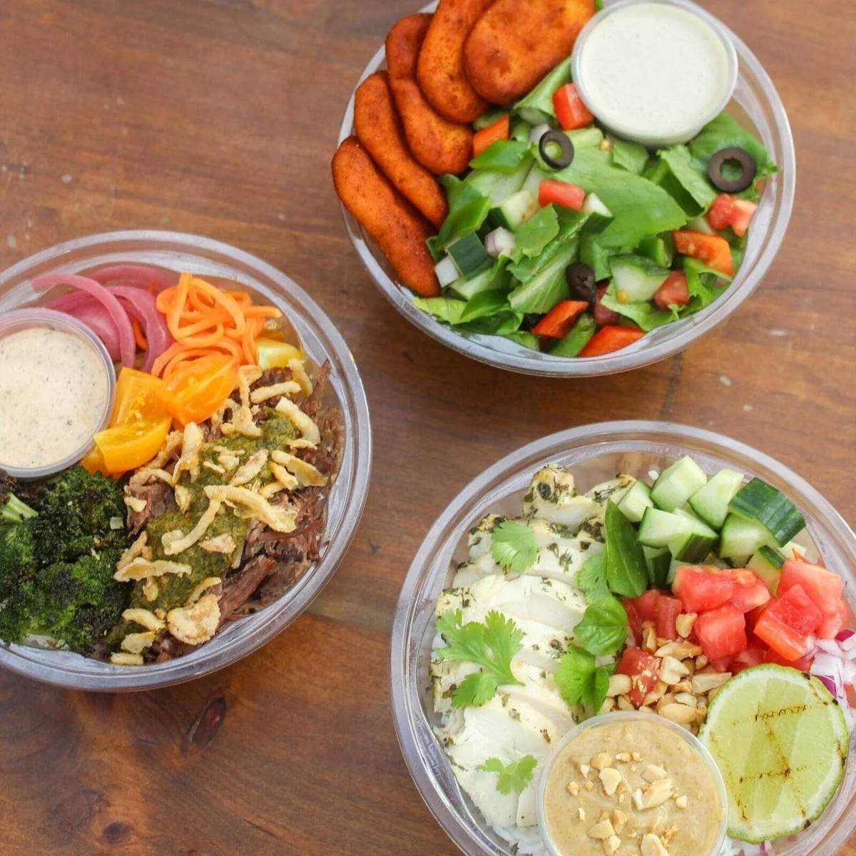 Colourful prepared bowls — Aquatopia Casual Catering