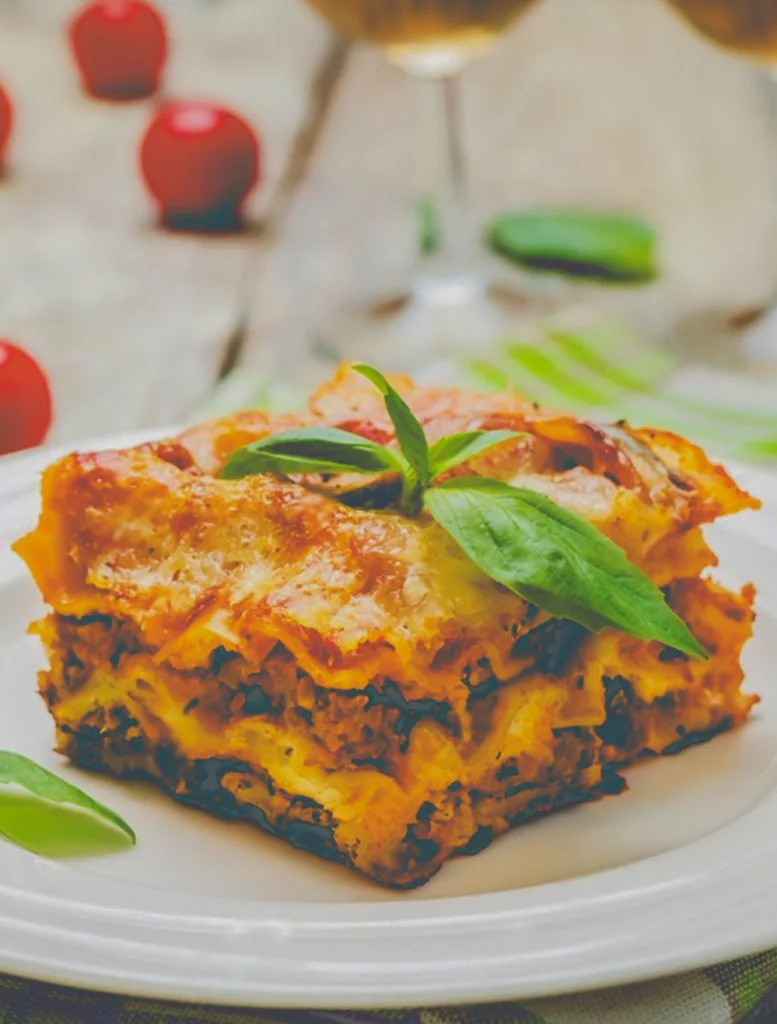 Lasagna served with a garnish — PRINZO FINE CATERING