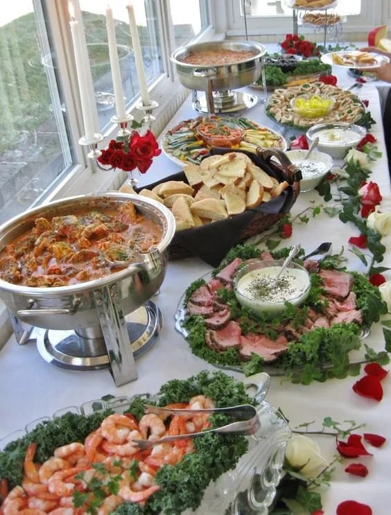 Buffet dishes set out for an event — Traiteur Brazeau
