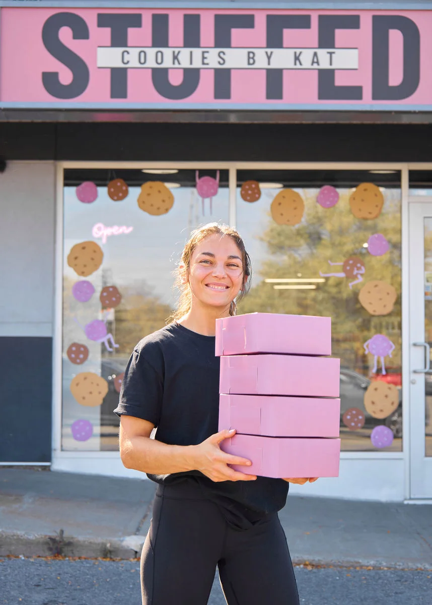 Cookies by Kat storefront with pink cookie boxes